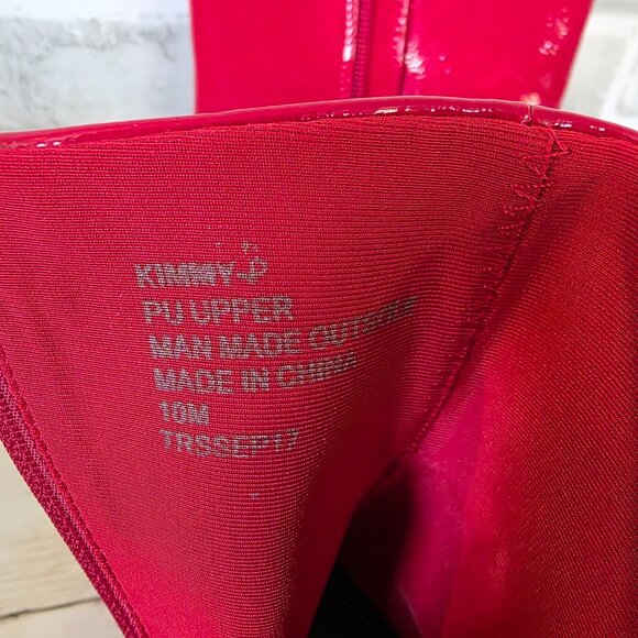 Nannette Lepore Shiny Red Faux Leather Boots Kitten Heels Classic 10 NWOB - Picture 7 of 11